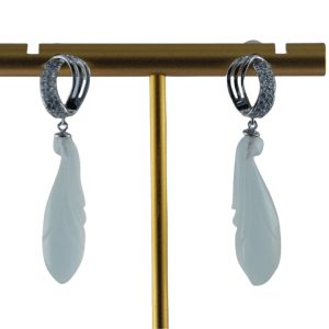 银色丝巾环形玉兰花耳钉