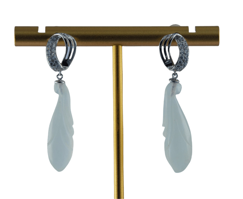 银色丝巾环形玉兰花耳钉