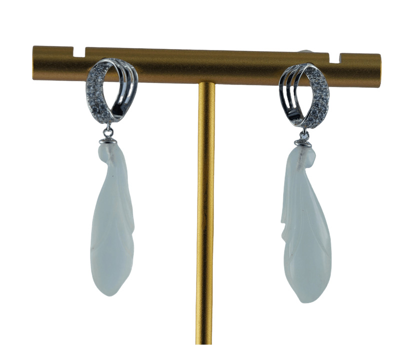 银色丝巾环形玉兰花耳钉 - 图片 2