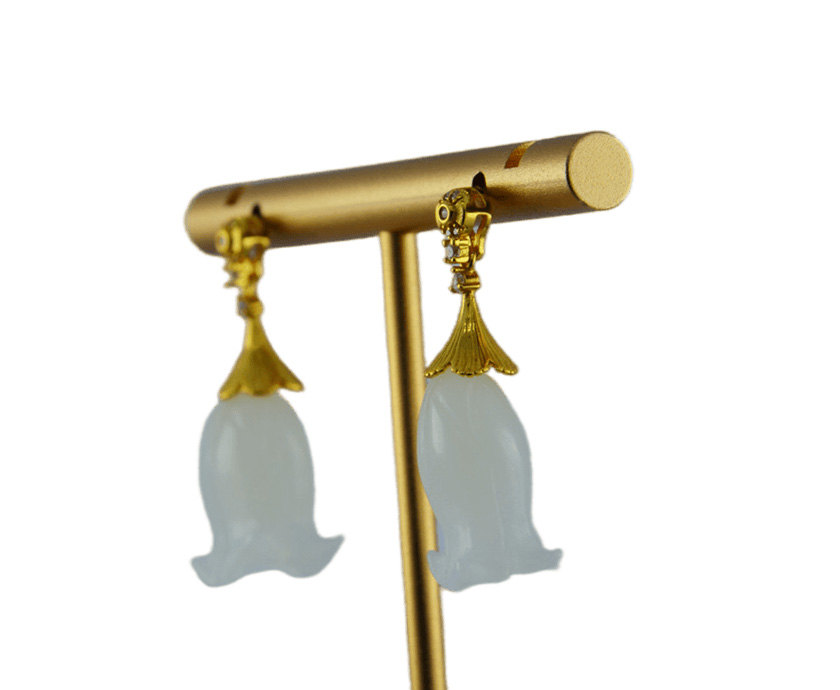 金色花瓣伞形铃兰花耳钉 - 图片 2