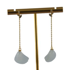 金色树叶长链形贝壳耳钉