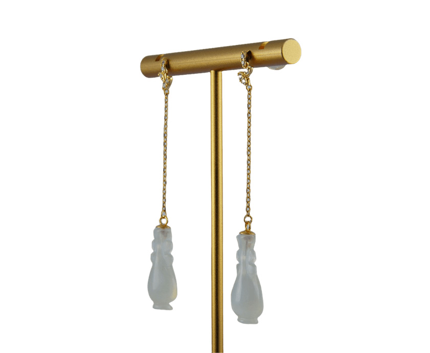 金色树叶长链形如意瓶耳钉 - 图片 2