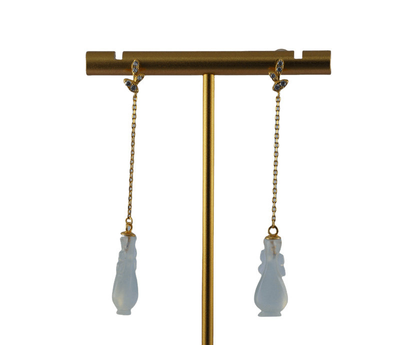 金色树叶长链形如意瓶耳钉 - 图片 3