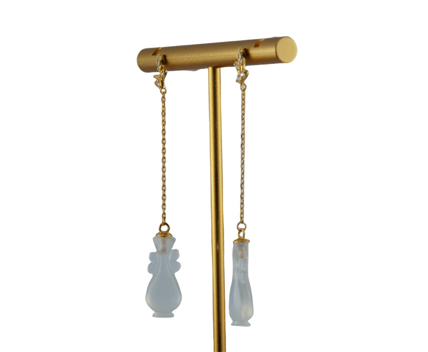 金色树叶长链形如意瓶耳钉 - 图片 4