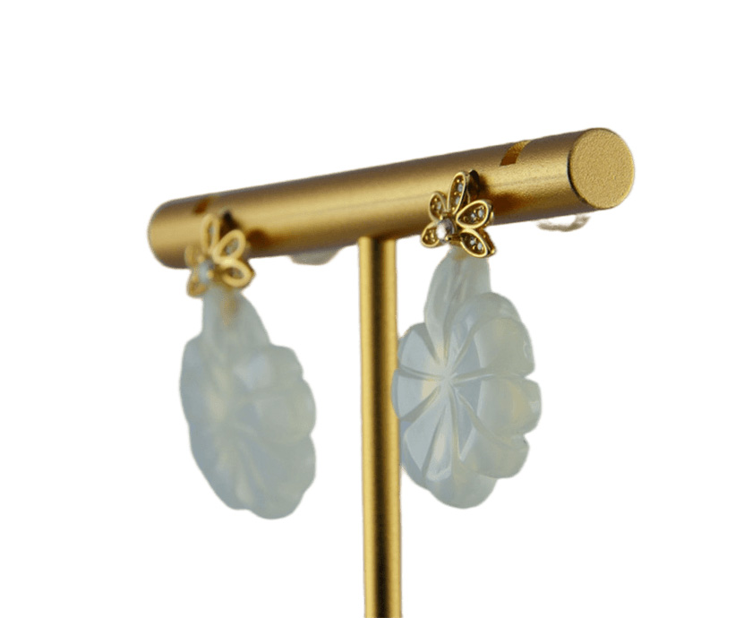 金色钻花朵四叶草耳钉 - 图片 2