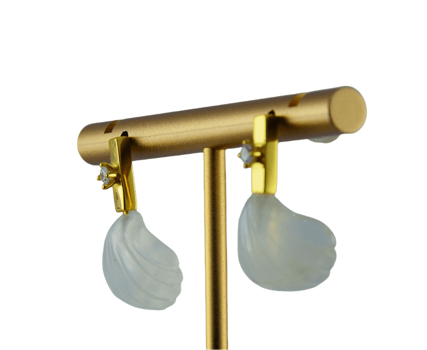 金色长方形贝壳耳钉 - 图片 2