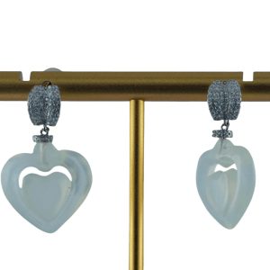 银色长方形桃心耳钉