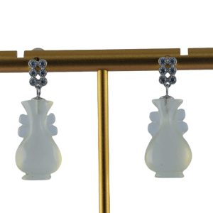 银色长方形如意瓶耳钉