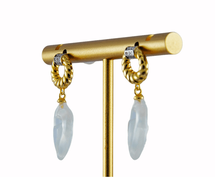 金色圆绳圈桃心耳钉 - 图片 2