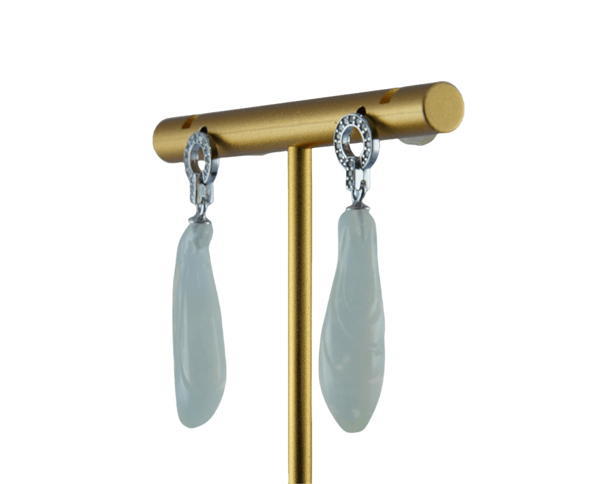 银色圆环形玉兰花耳钉 - 图片 2