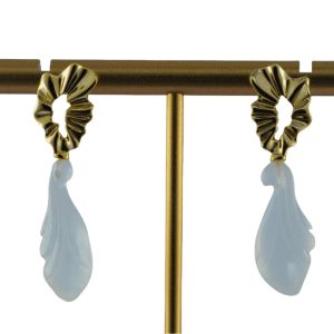 金色圆环形玉兰花耳钉