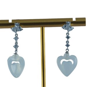 银色水钻链形桃心耳钉