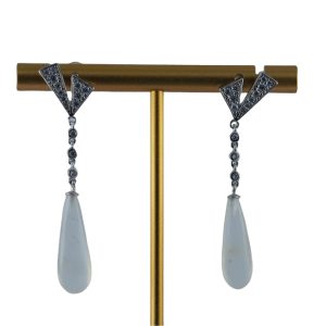 银色三角形链细长水滴耳钉