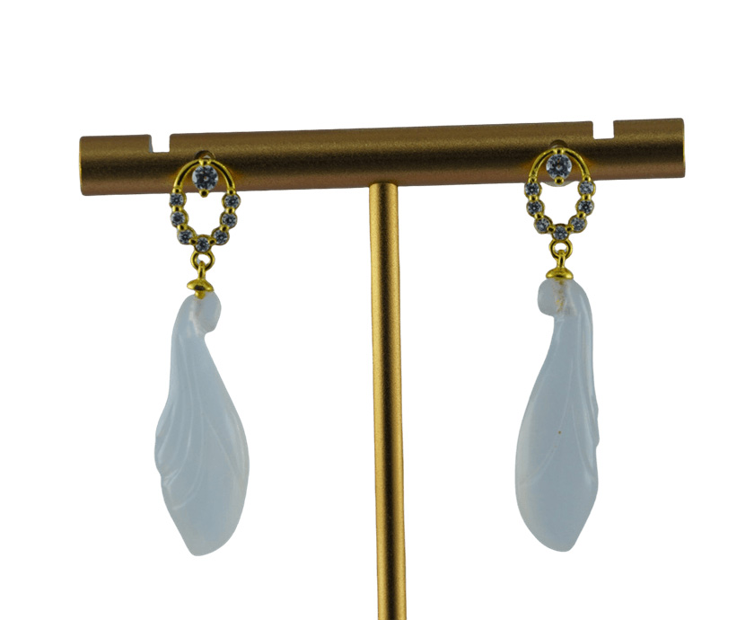 金色银圈形玉兰花耳钉