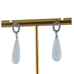 银色银圈形细长水滴耳钉