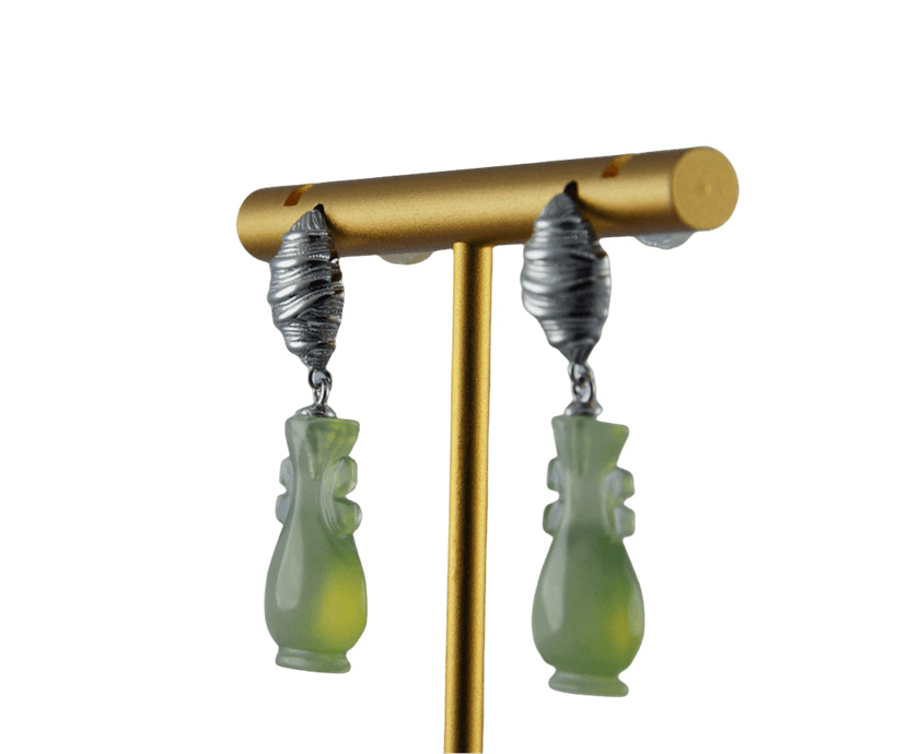 银色线锤形如意瓶耳钉 - 图片 2