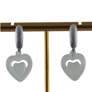 银色长椭圆形桃心耳钉