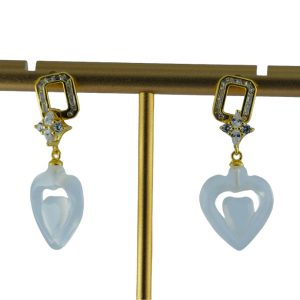 金色方形环桃心耳钉