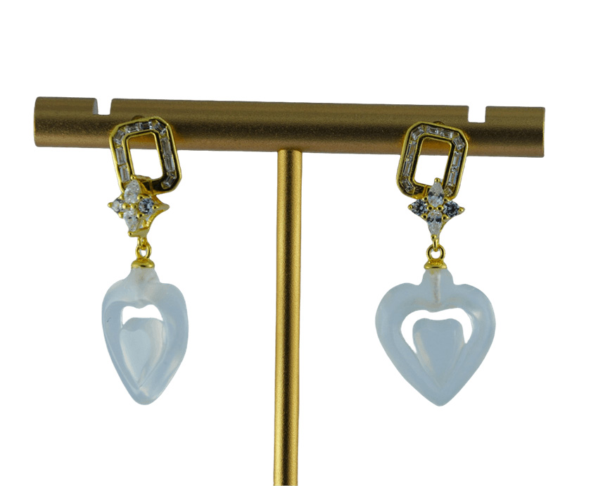 金色方形环桃心耳钉