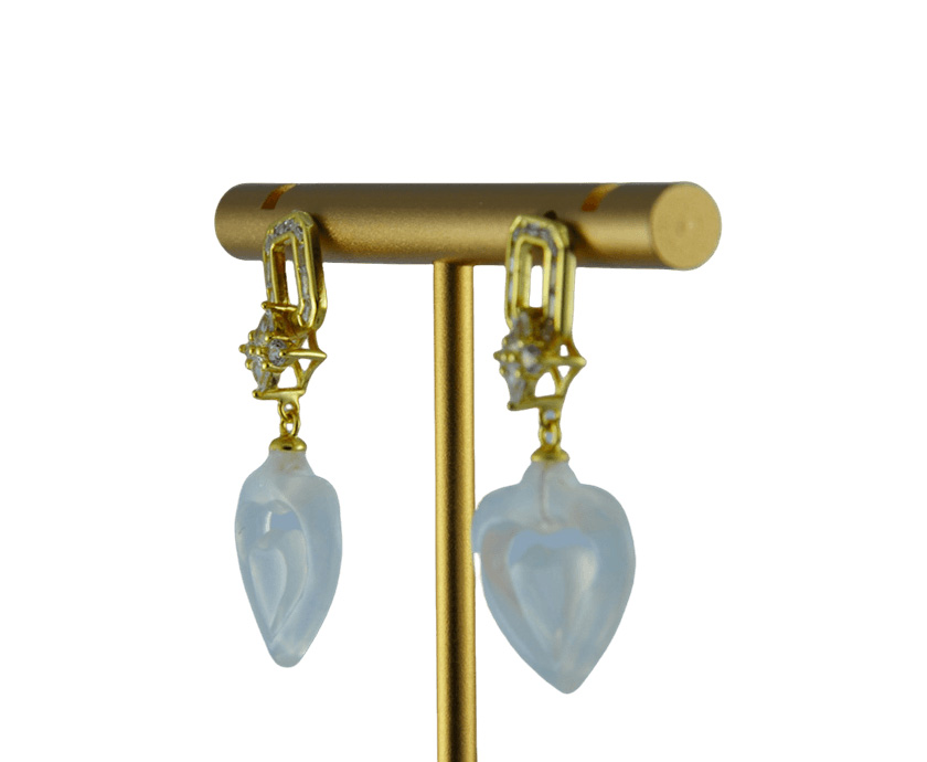 金色方形环桃心耳钉 - 图片 2