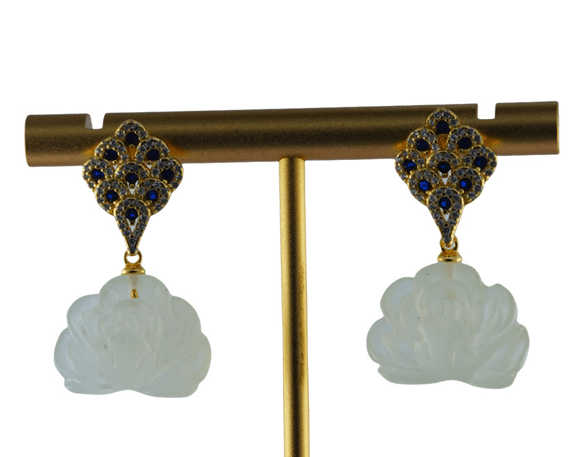 金色孔雀开屏形小牡丹花耳钉