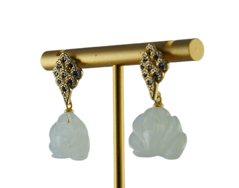 金色孔雀开屏形小牡丹花耳钉 - 图片 2