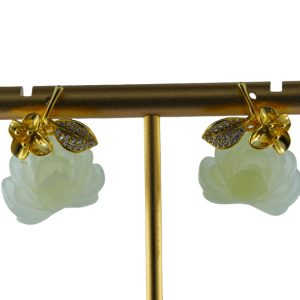 金色带叶花朵形小牡丹花耳钉