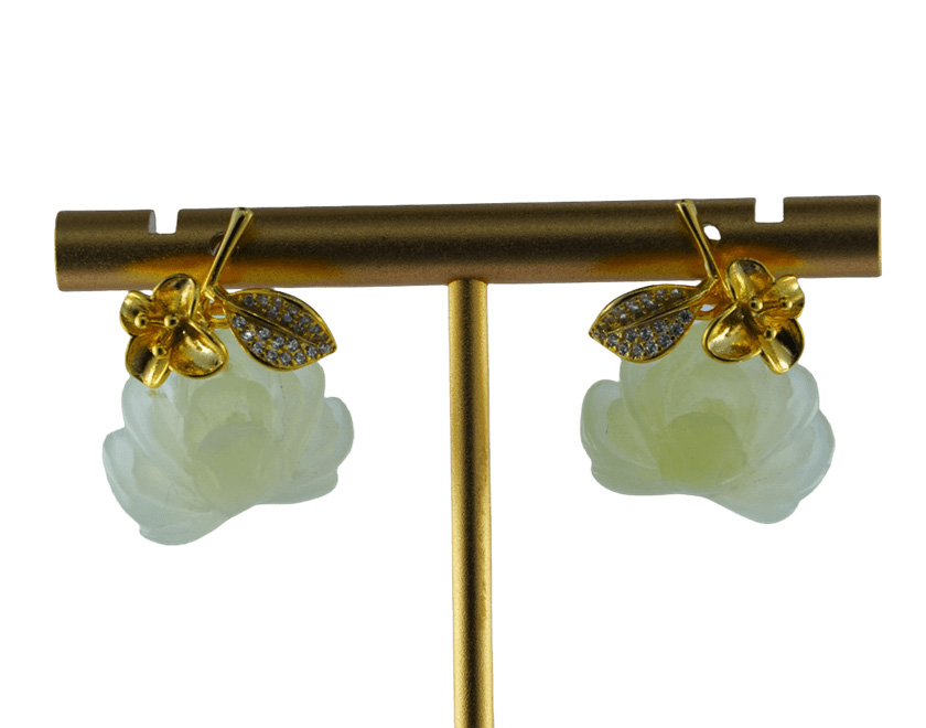 金色带叶花朵形小牡丹花耳钉