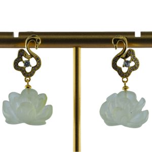 金色天鹅形小牡丹花耳钉