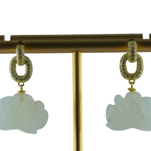 金色两连环叶形小牡丹花耳钉