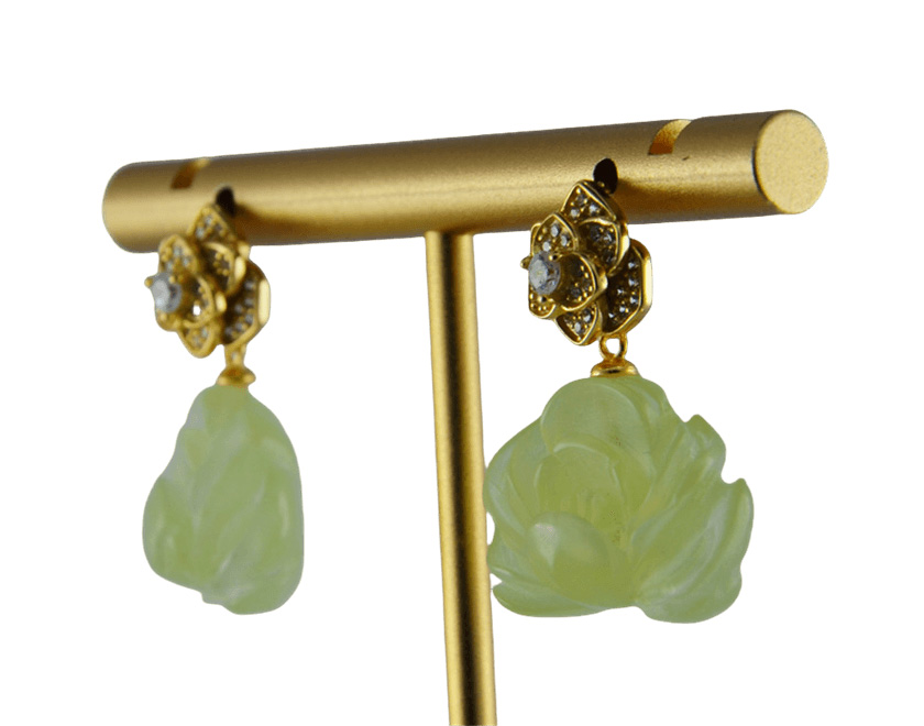 金色三层三瓣花形小牡丹花耳钉 - 图片 2