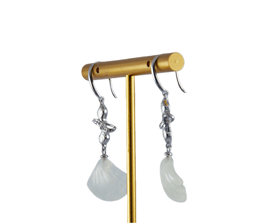 银色飘带系扣形贝壳耳环 - 图片 2