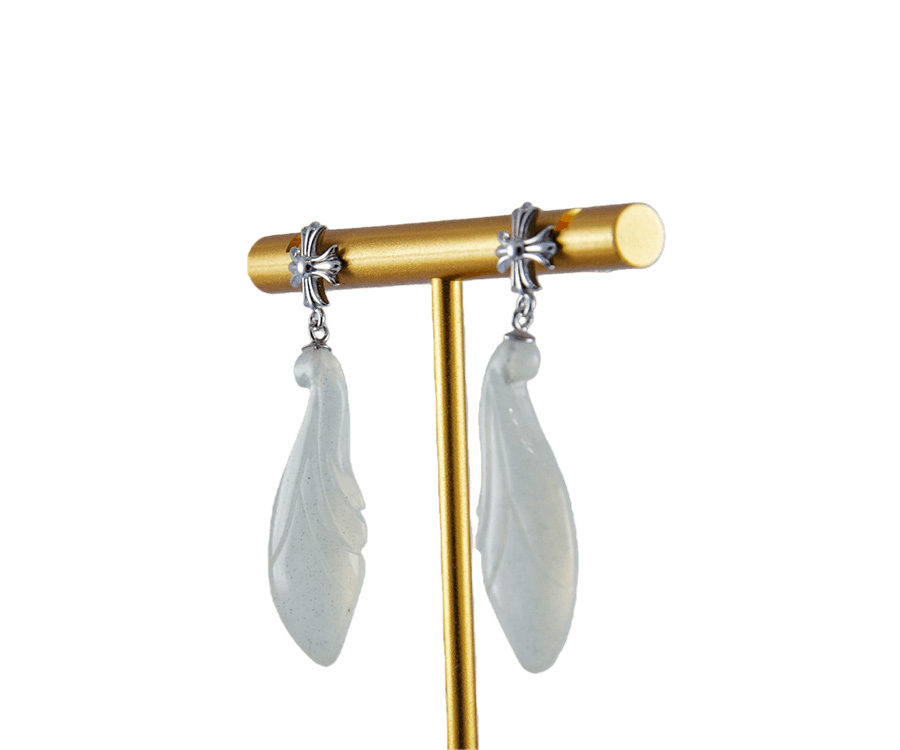 银色十字形玉兰花耳钉 - 图片 2