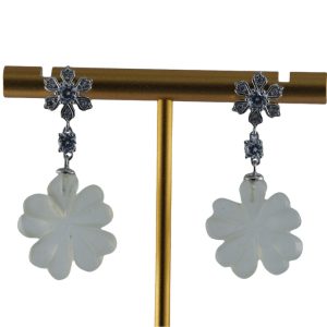 银色钻花朵四叶草耳钉