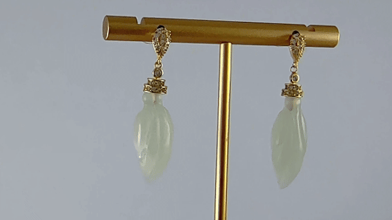 金色2层水滴形大玉兰花耳钉 - 图片 4