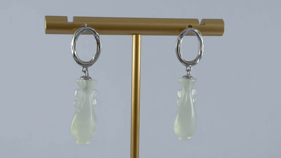 银色圆环形如意瓶耳钉 - 图片 4