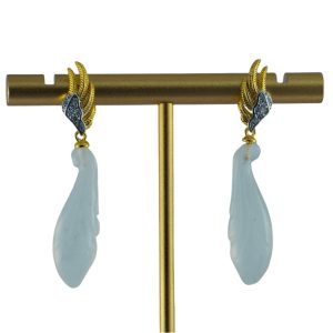 金色凤羽形玉兰花耳钉