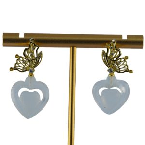 金色蝴蝶形桃心耳钉