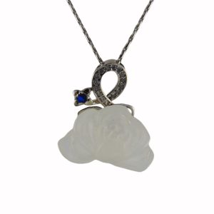 银色丝带结形小牡丹花吊坠