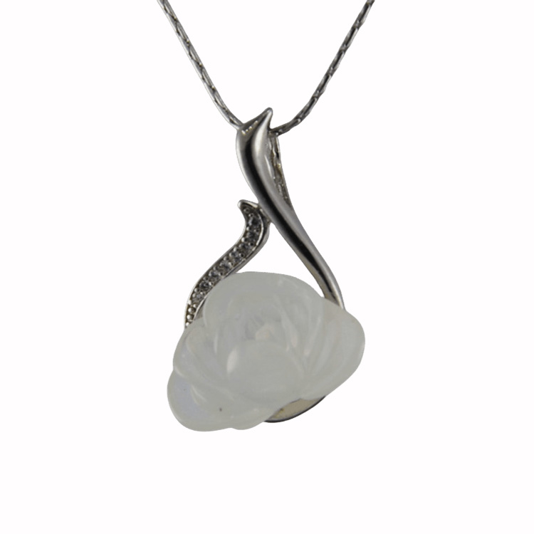 银色树枝形小牡丹花吊坠 - 图片 2